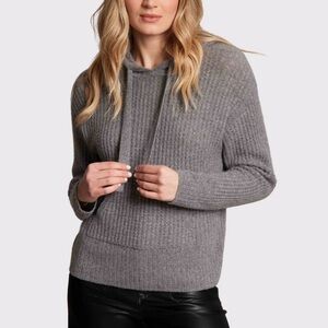 Alashan Cashmere Waffle Hoodie Grey Ribbed Kangaroo Pocket Drawstring Sz XSmall